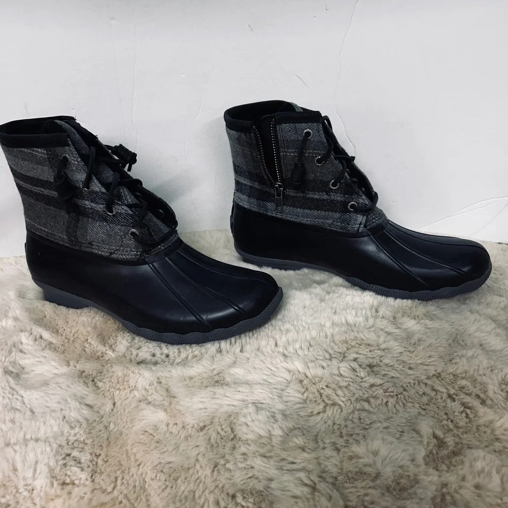 Sperry Womens‎ Duck Boots Plaid Wool Blend Side Zip Waterproof Winter Sz 9